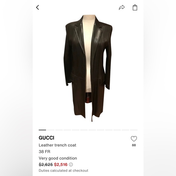 GUCCI Leather Trench Coat Men’s Small Color Black Authenticated REAL REAL - Picture 13 of 16